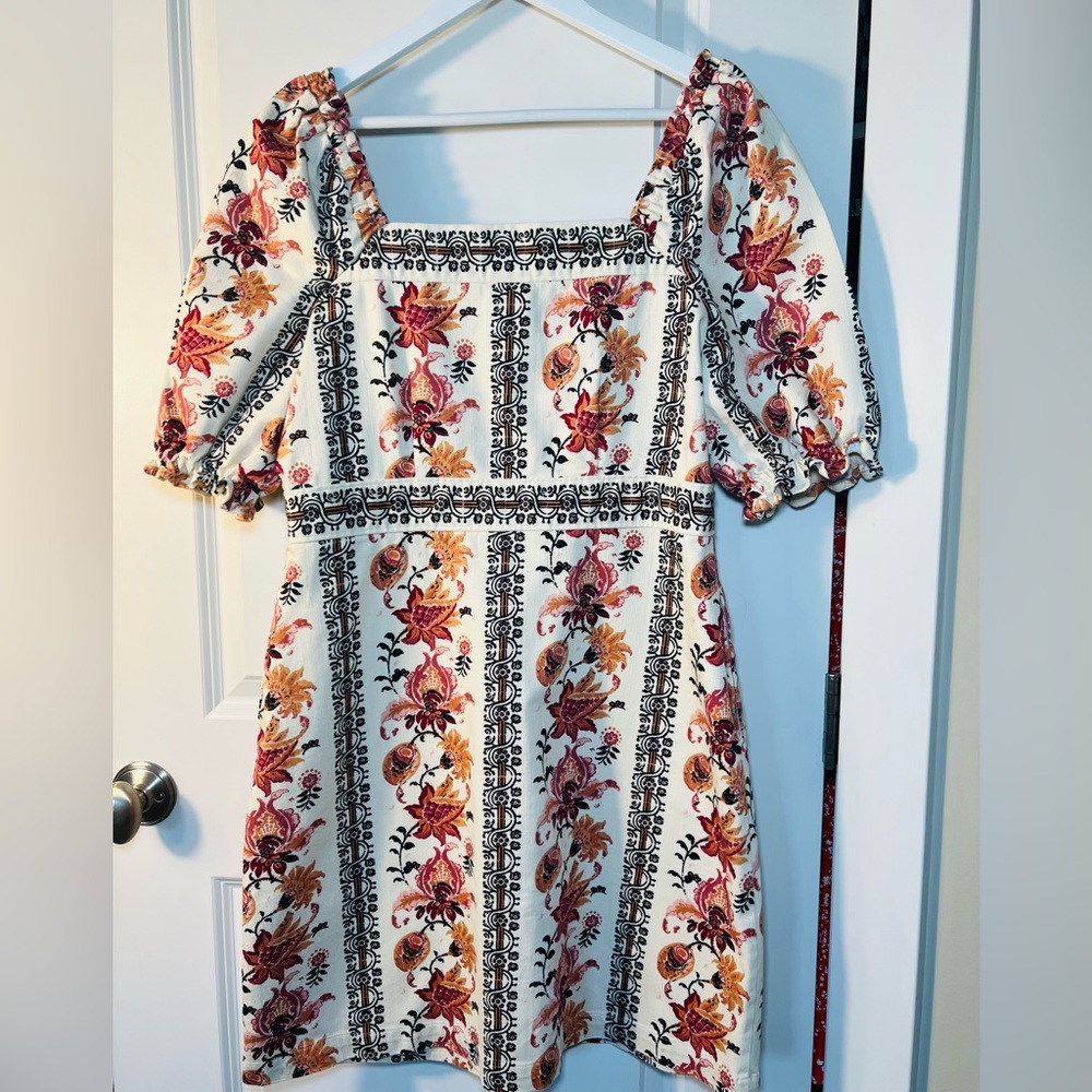 Spartina Catrina Denim Puff Sleeve Dress In Floral Thistle Stripe. Size Medium - Picture 7 of 13